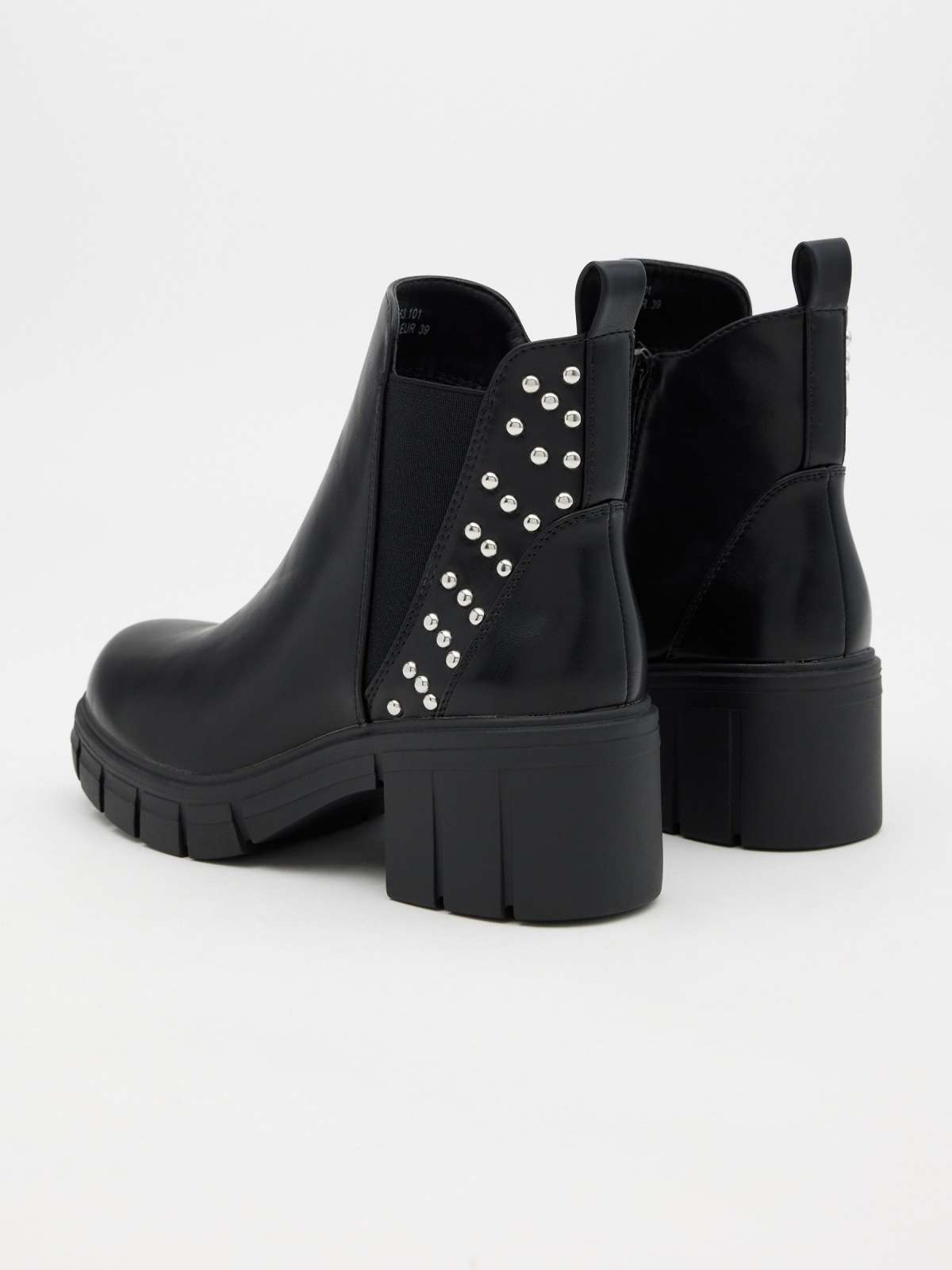 Ankle boots with elastic and studs black 45º back view