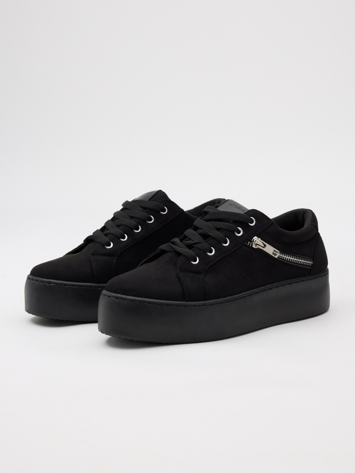 Platform sneakers with zipper black 45º front view