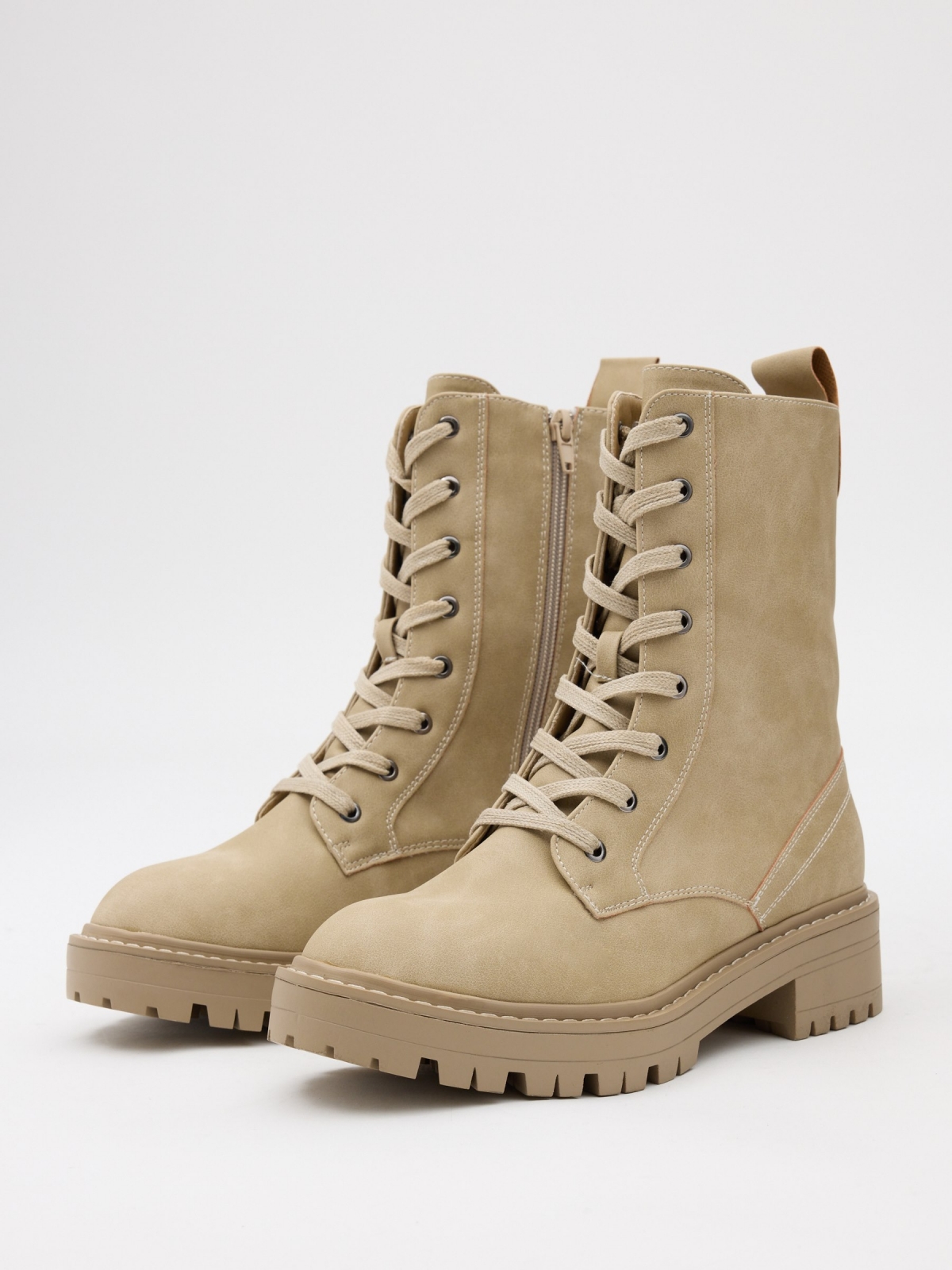 Mid-calf boots with platform beige 45º front view