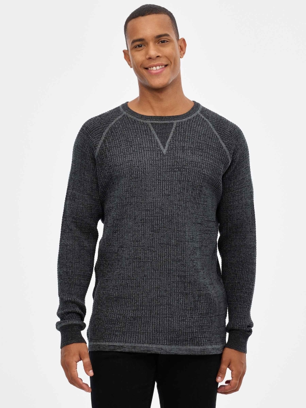 Basic mottled sweater grey middle front view