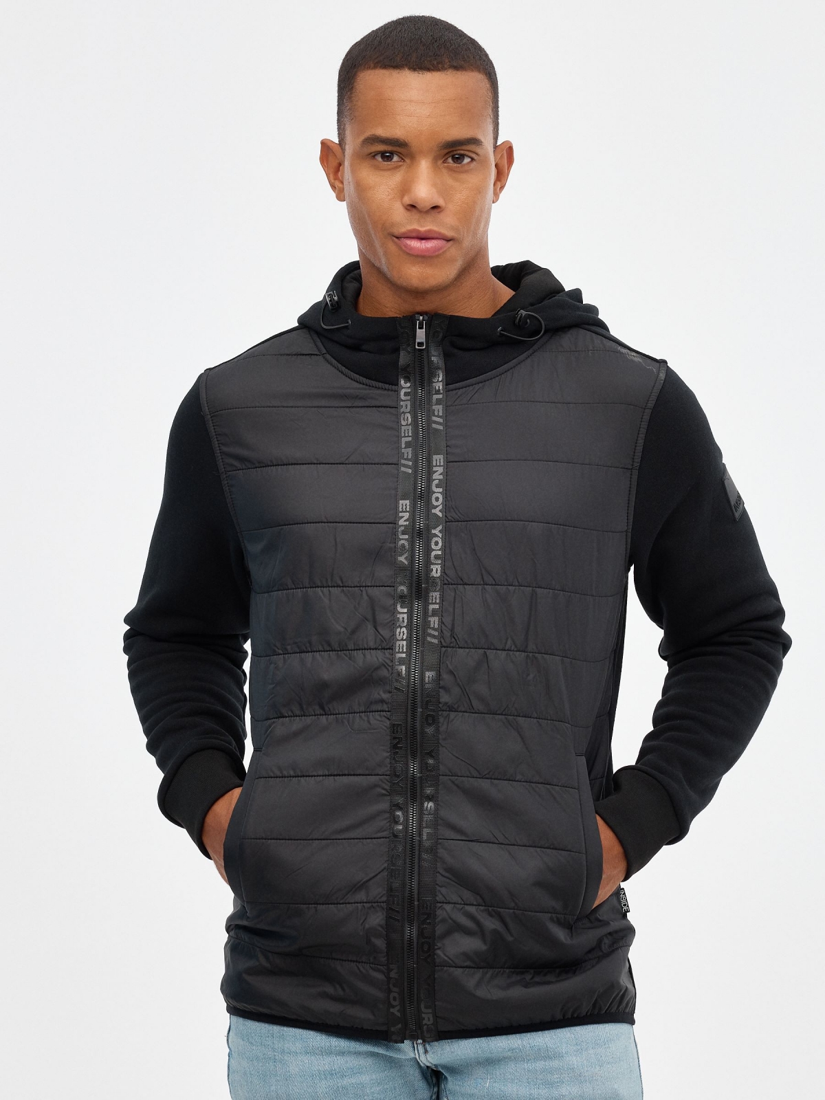 Fleece sweatshirt with zipper black middle front view