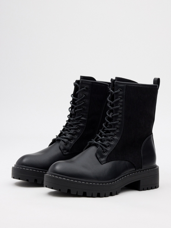 Mid-calf boots with laces black 45º front view