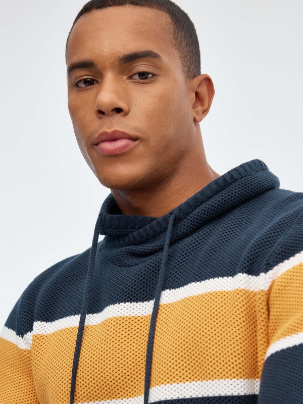 Striped turtleneck sweater navy detail view