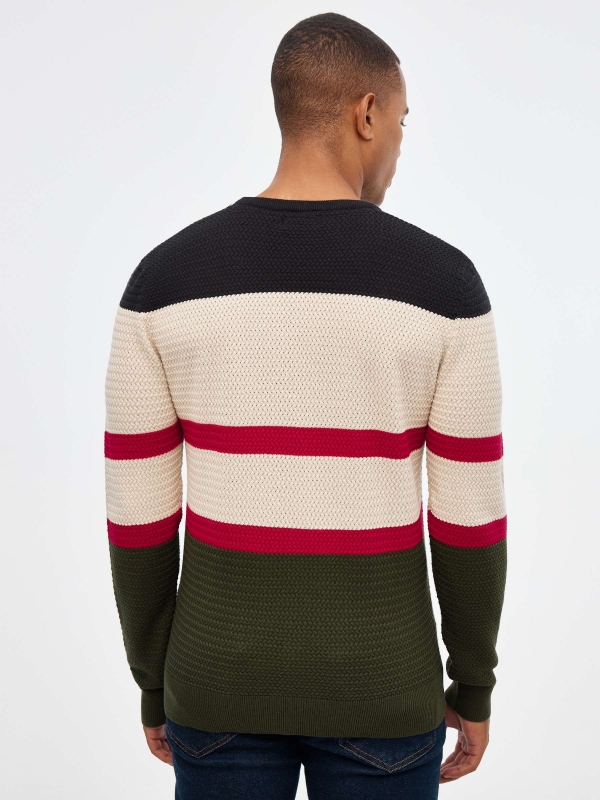 Regular sweater color block stripes black middle back view