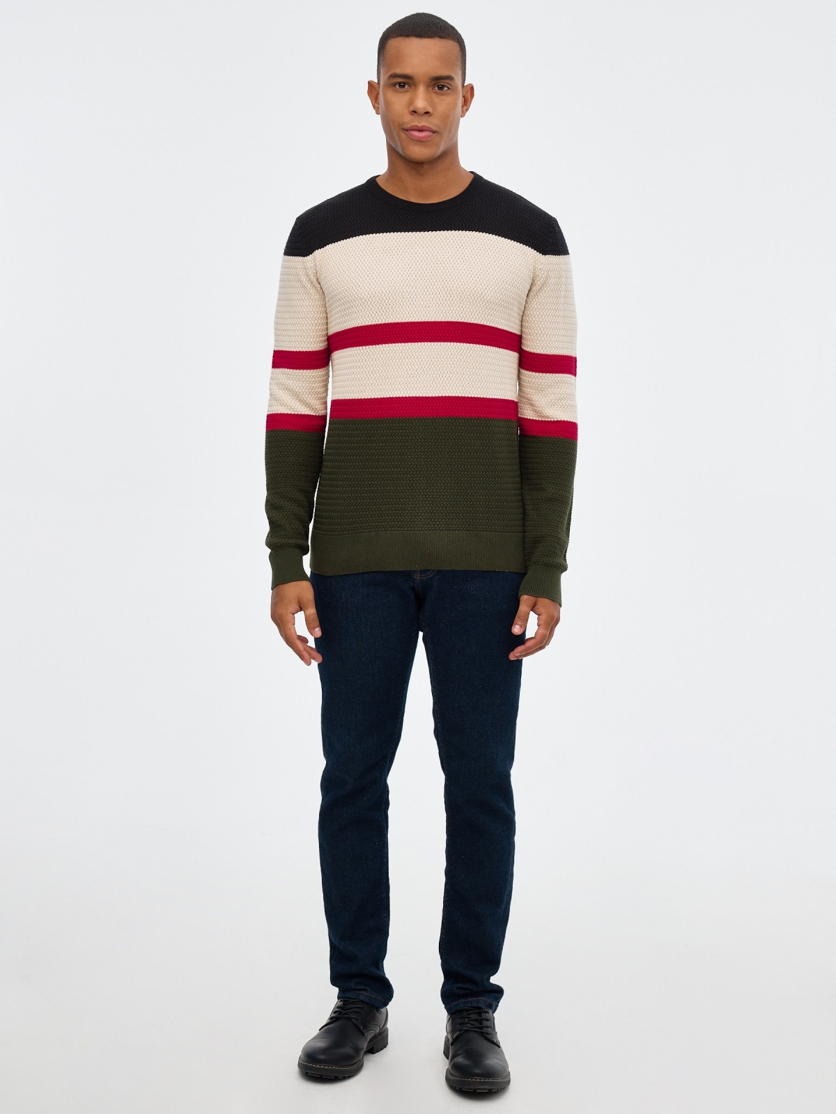 Regular sweater color block stripes black front view