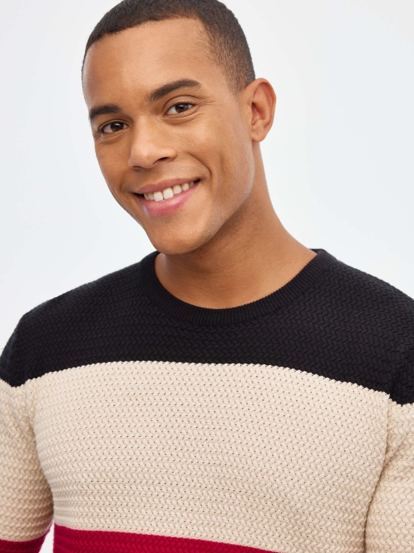 Regular sweater color block stripes black detail view