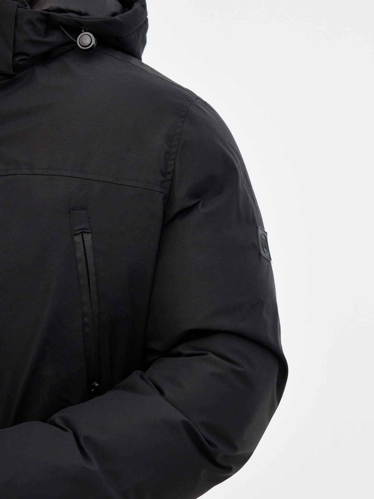 Hooded parka black detail view