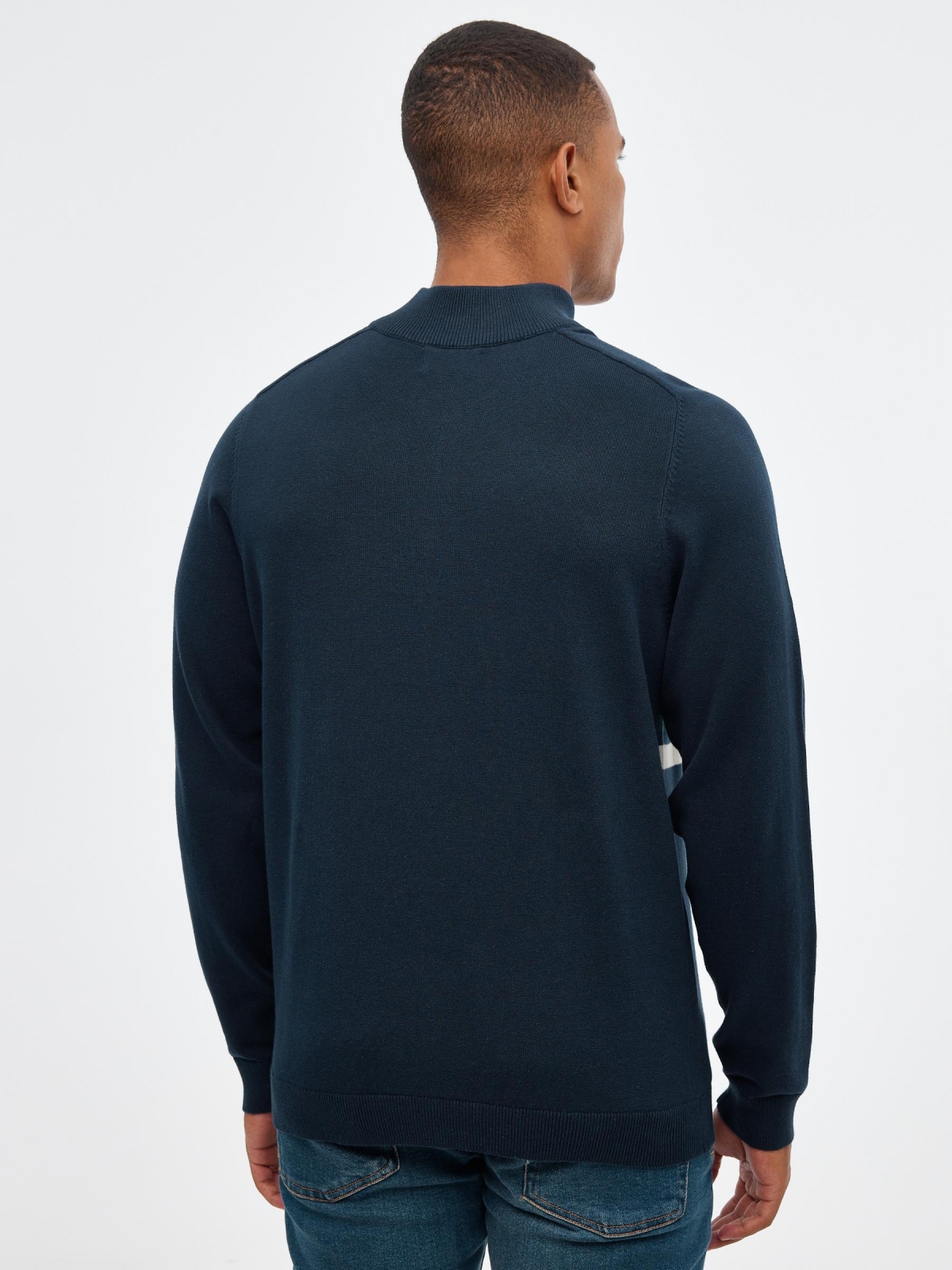 Zipper neck sweater navy middle back view