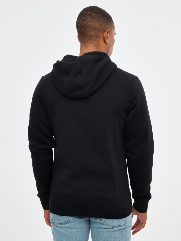 Fleece sweatshirt with zipper black middle back view