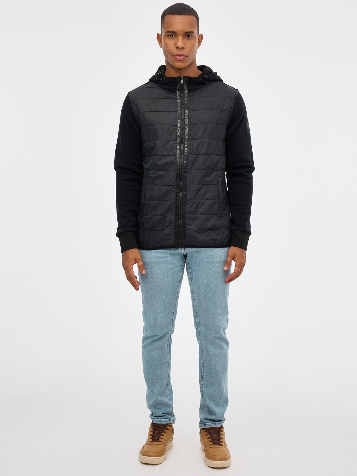 Fleece sweatshirt with zipper black front view