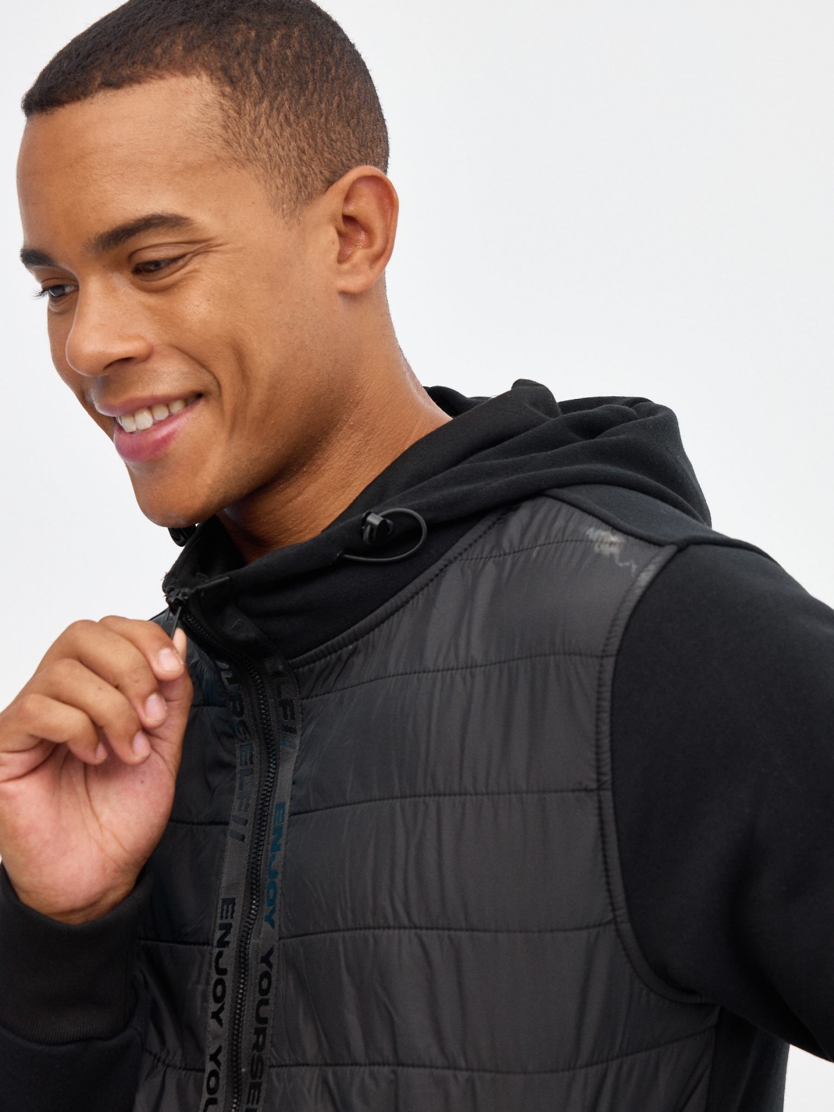 Fleece sweatshirt with zipper black detail view