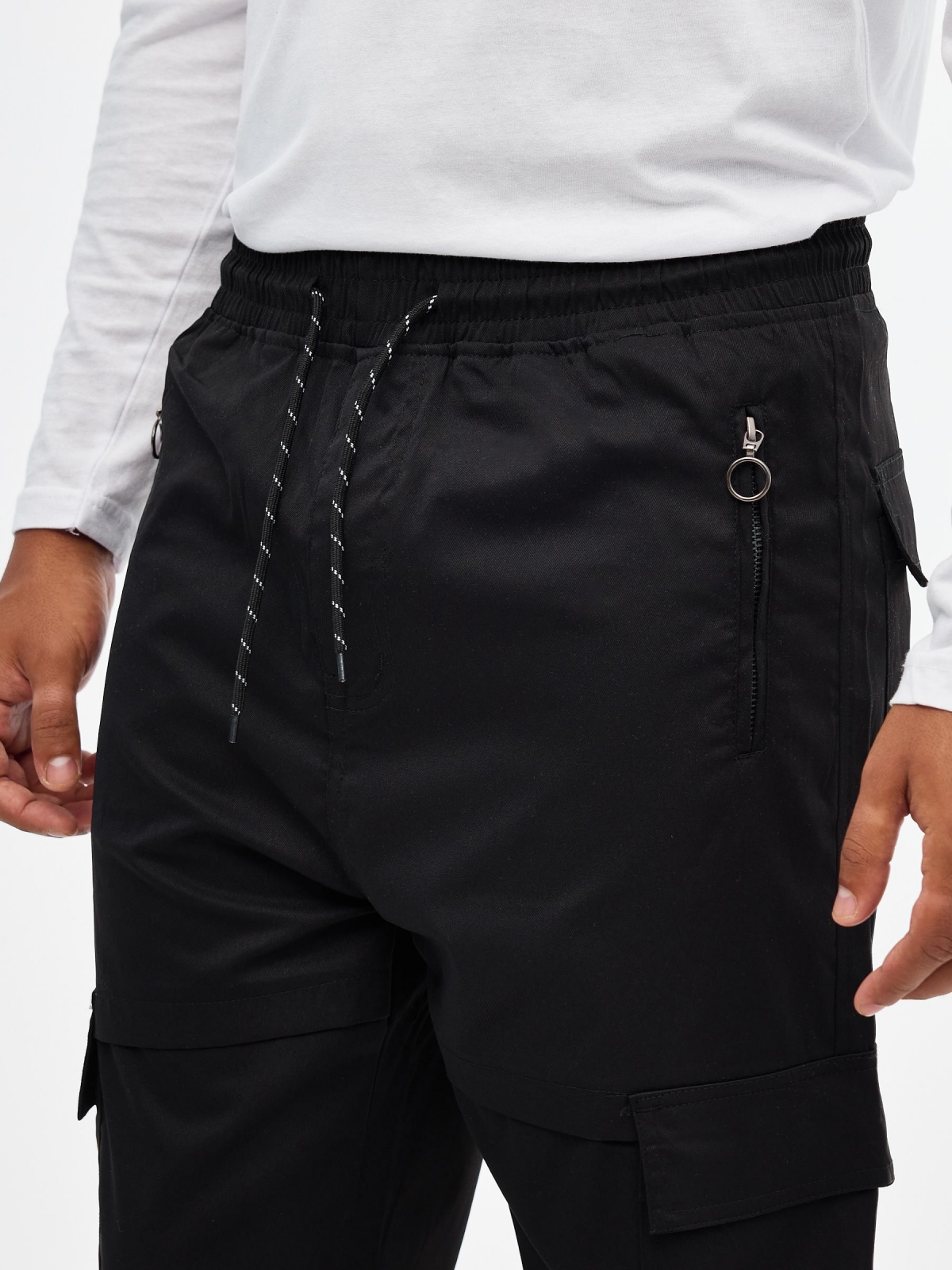 Jogger pants with adjustable ankles black detail view