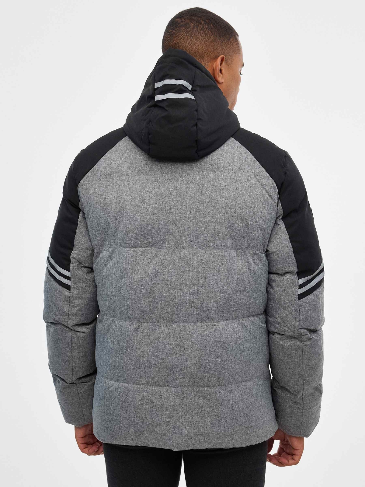 Block color quilted coat grey middle back view