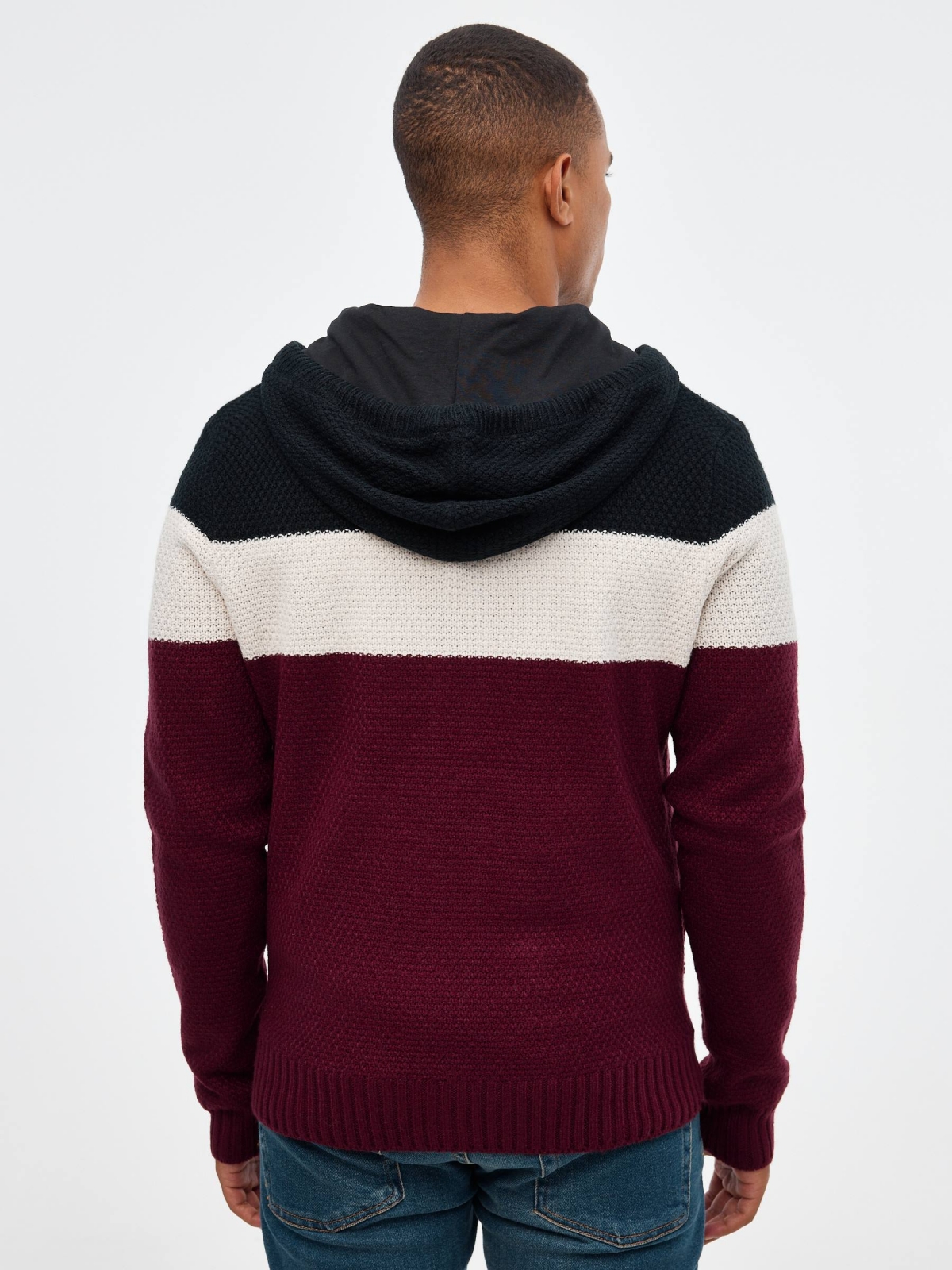 Hooded cardigan burgundy middle back view