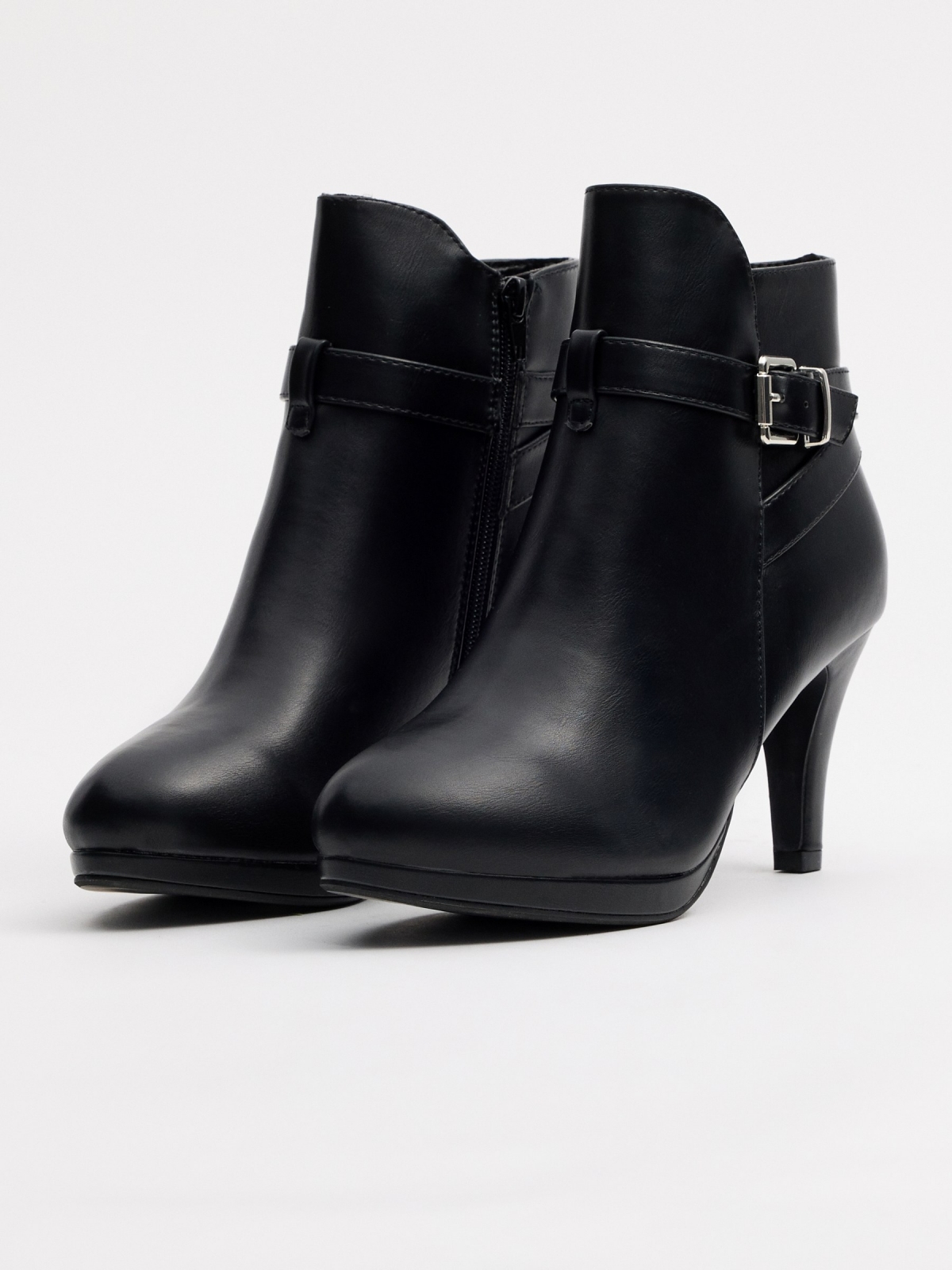 Black ankle boots with buckle heel black 45º front view