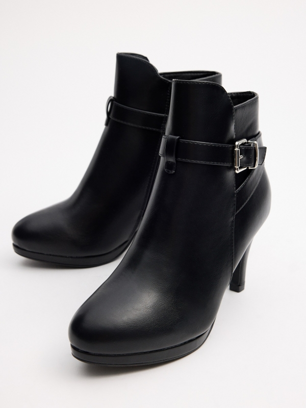 Black ankle boots with buckle heel black detail view