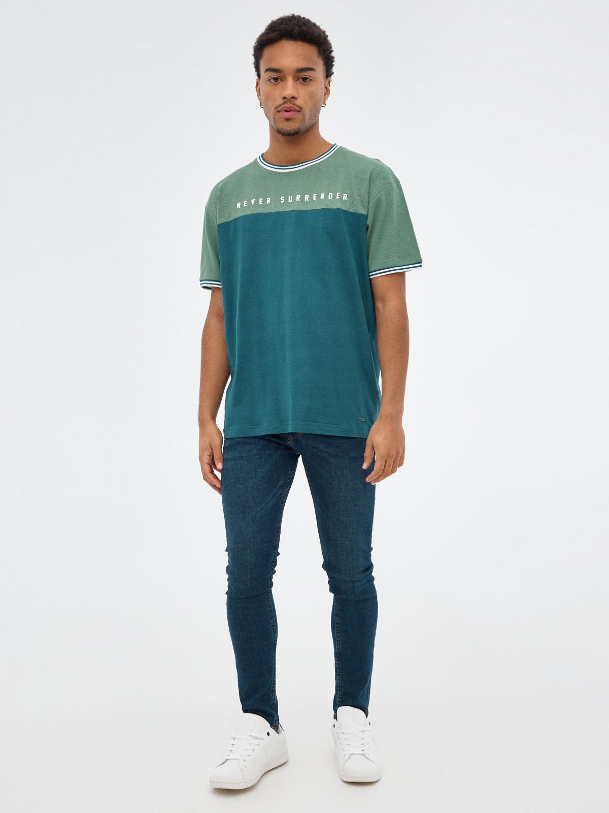 Contrast rib t-shirt green front view