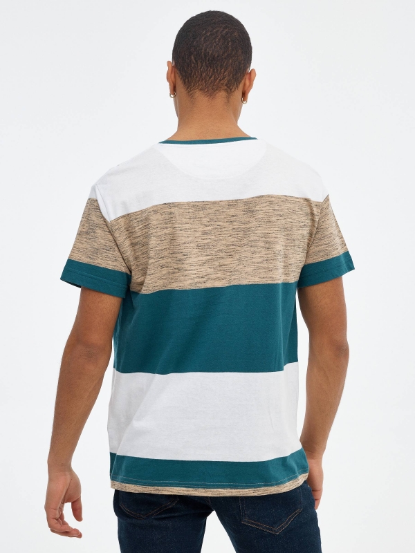 Color block print t-shirt beige middle back view