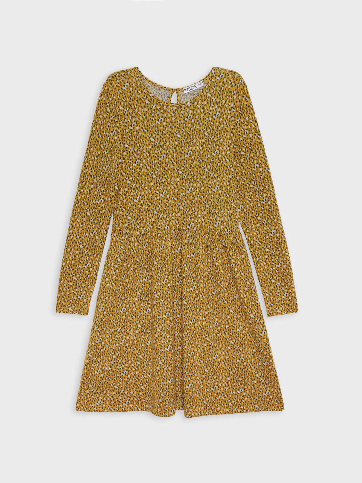  Flared animal print dress mustard