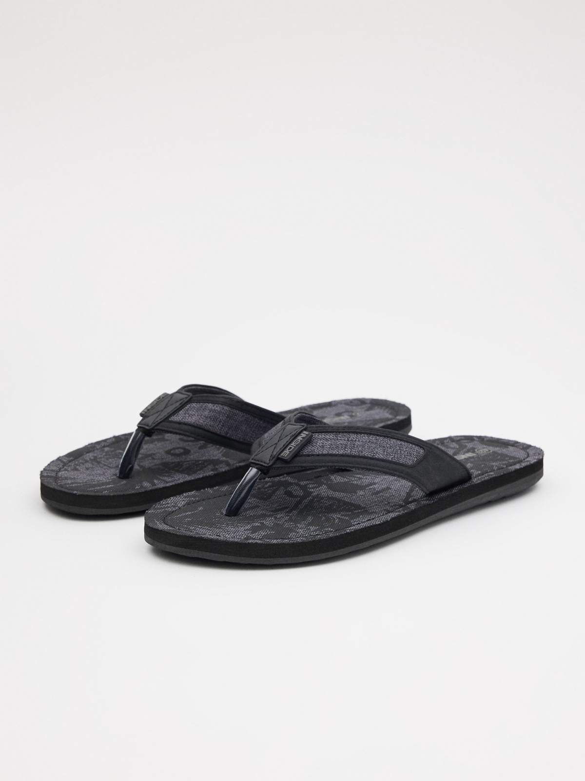Denim combined toe sandal dark grey 45º front view