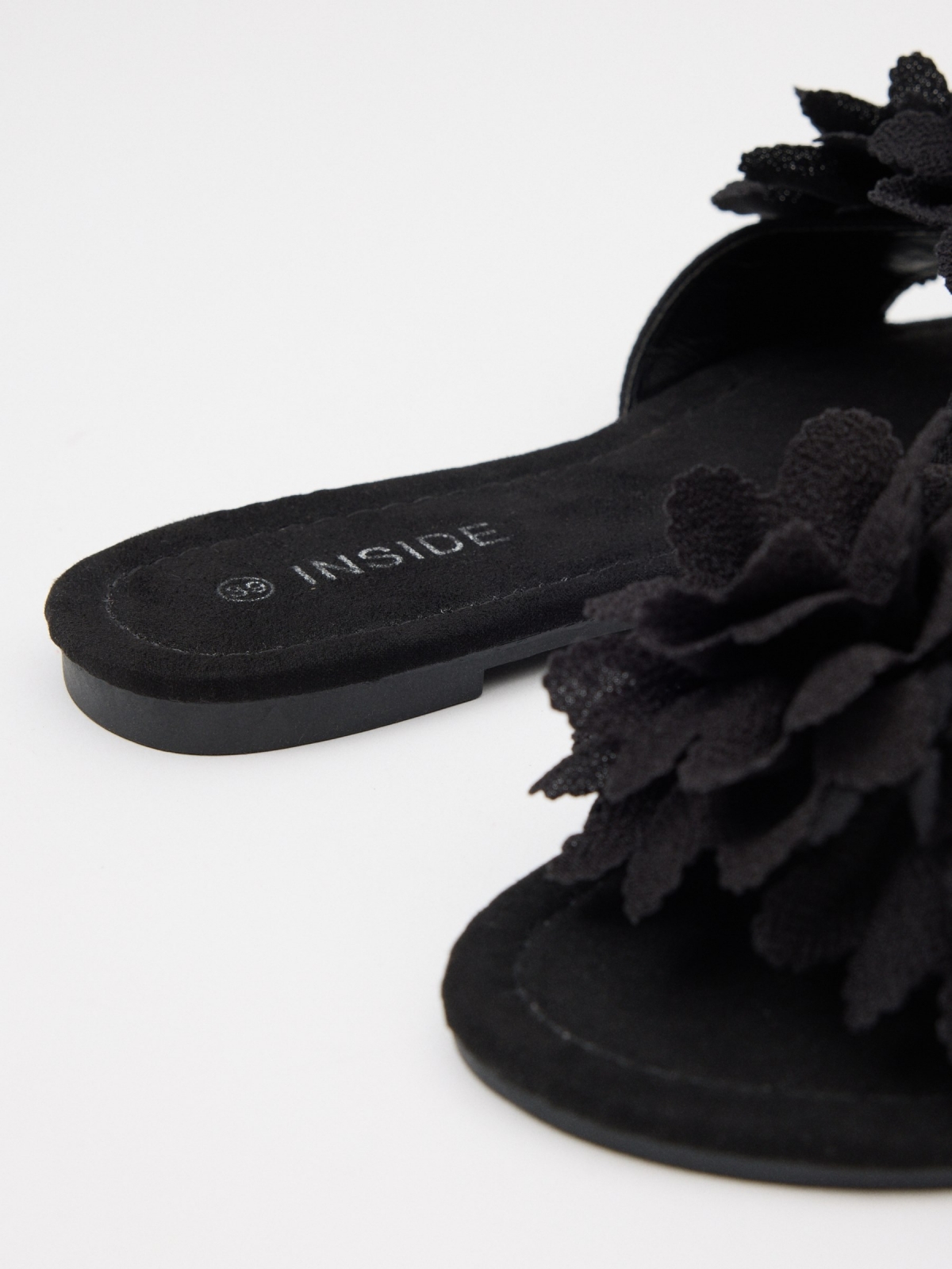 Floral sandal with flowers black detail view