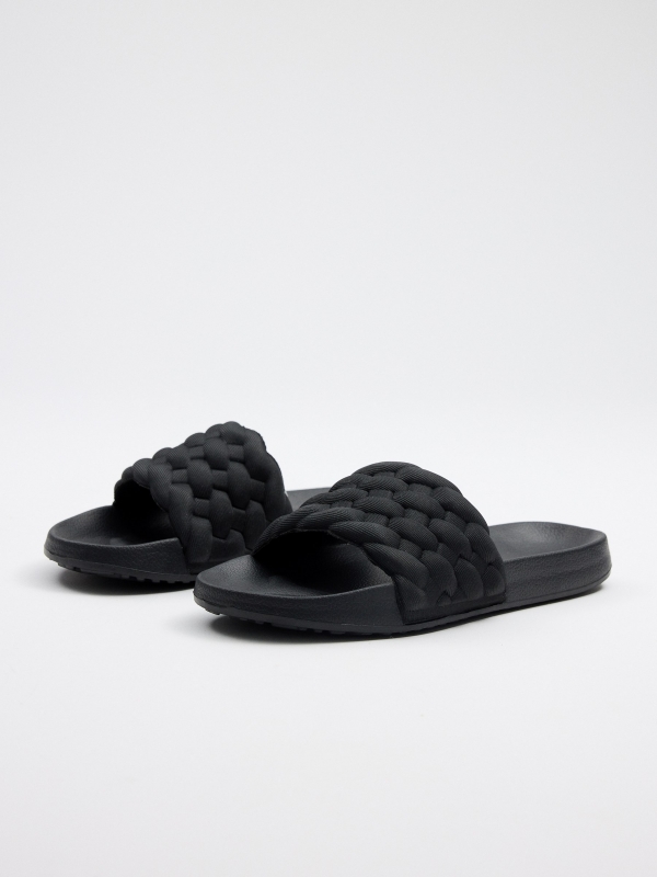 Braided flip flop pool paddle black 45º front view