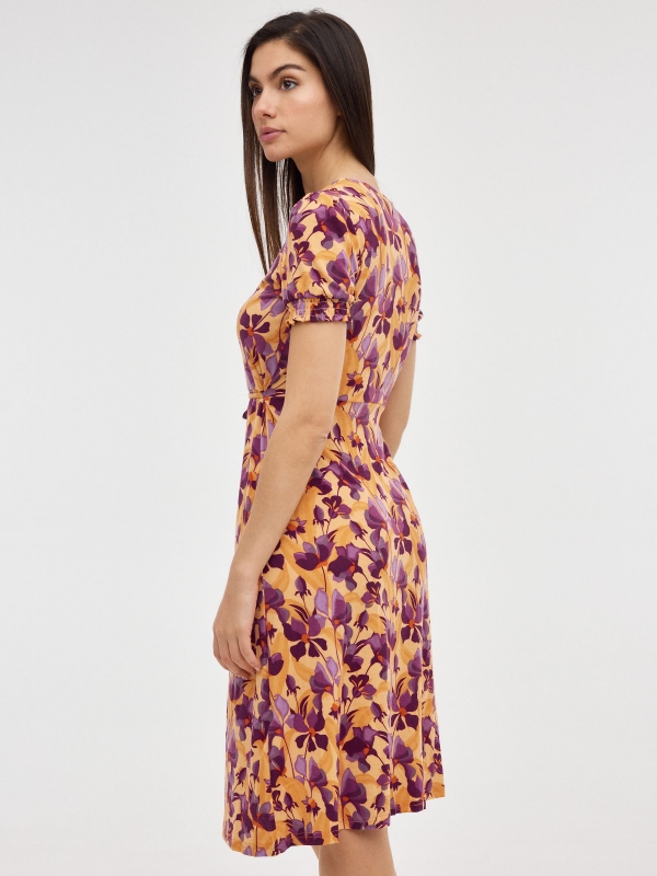 Midi Print dress with buttons salmon middle back view