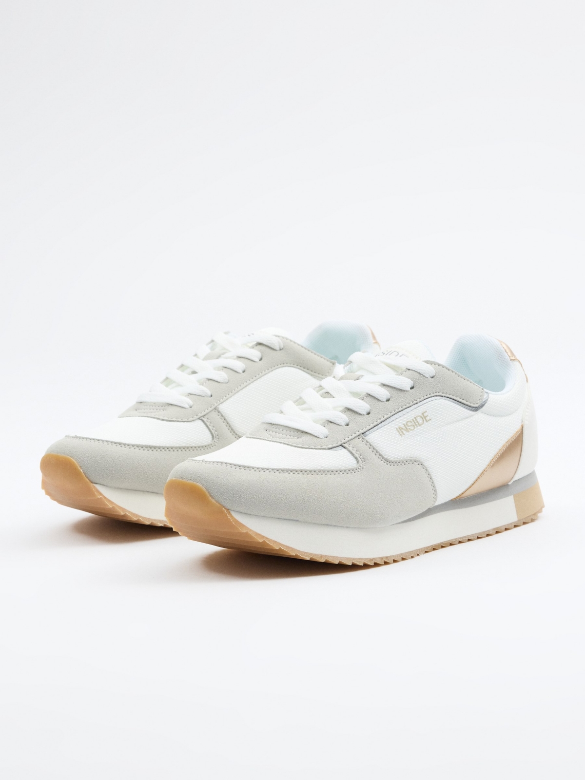 Nylon casual running sneaker off white 45º front view