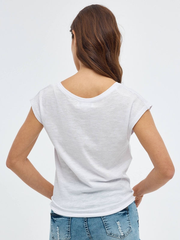 T-shirt de estampado de lantejoulas branco vista meia traseira
