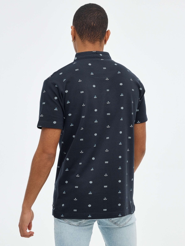 Sailor miniprint polo shirt navy middle back view