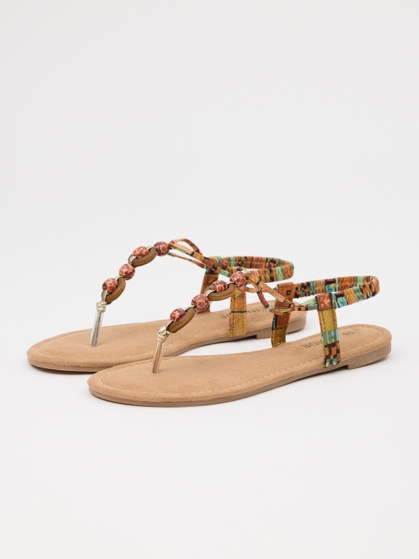 Thong sandal with beads multicolor 45º front view