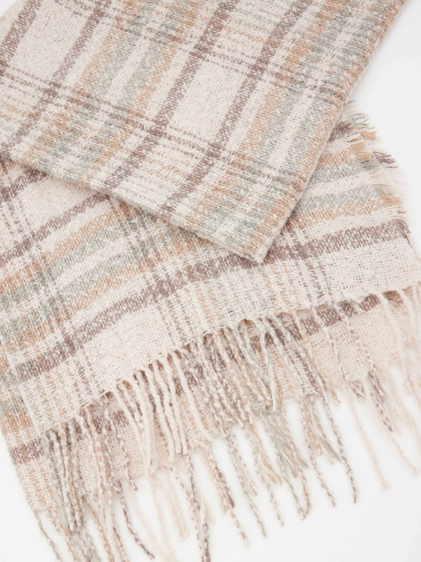 Plush plaid scarf beige detail view