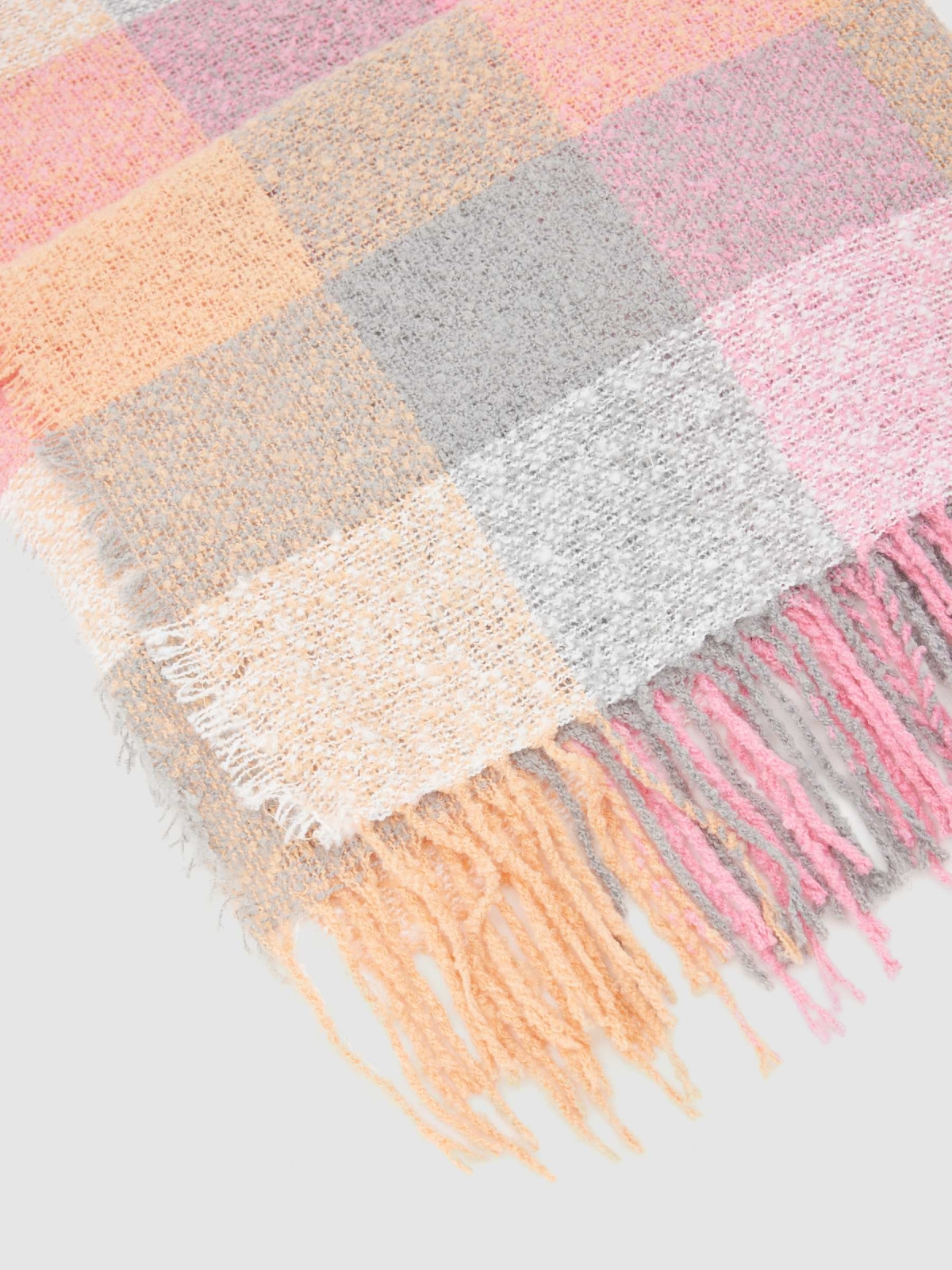 Colorful plaid scarf pink rolled view