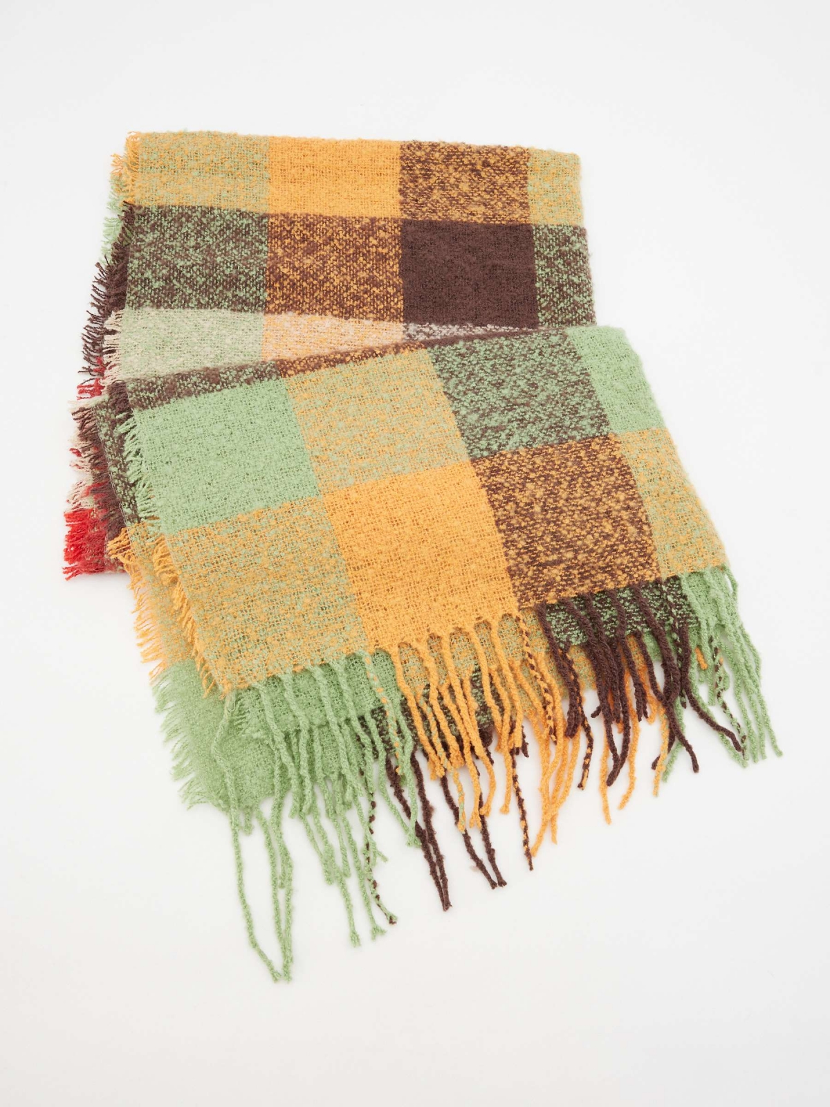 Oversized scarf maroon checkered brown