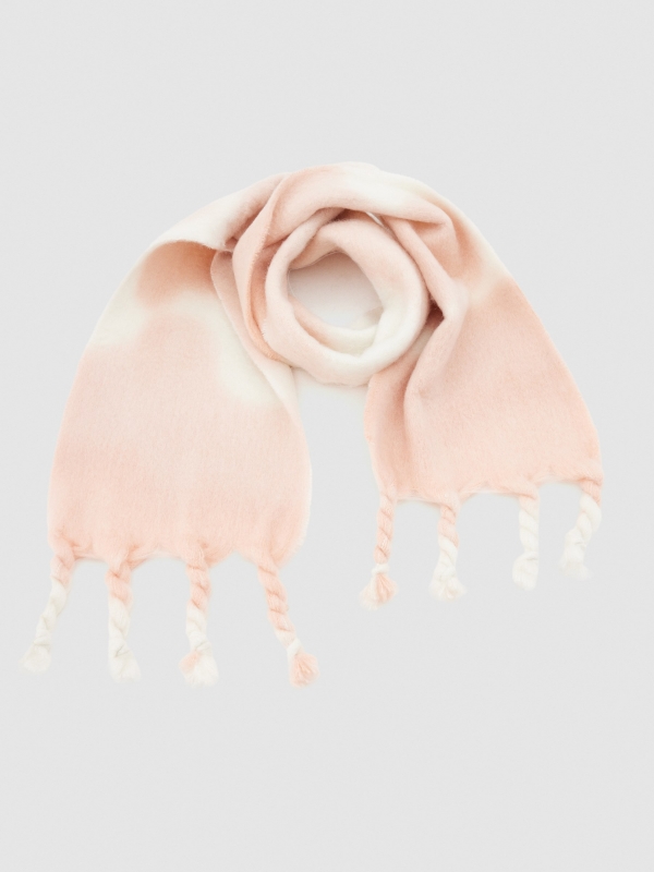 Rolled fringed scarf pink