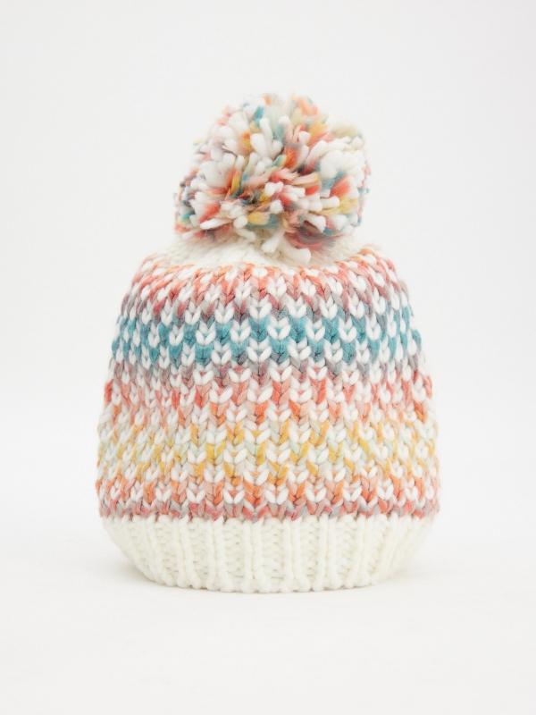 Multicolored hat with pompom multicolor