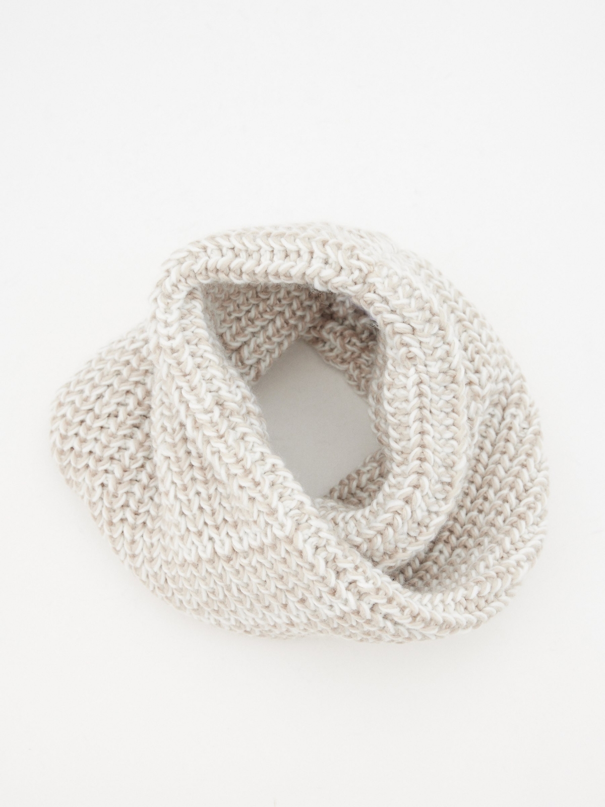 Knitted neck scarf beige rolled view