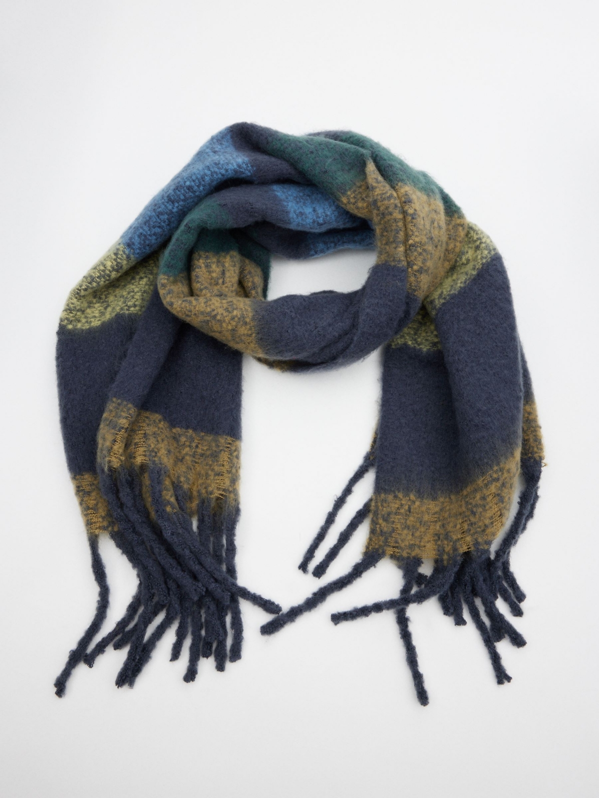 Navy blue scarf with bangs blue detail view