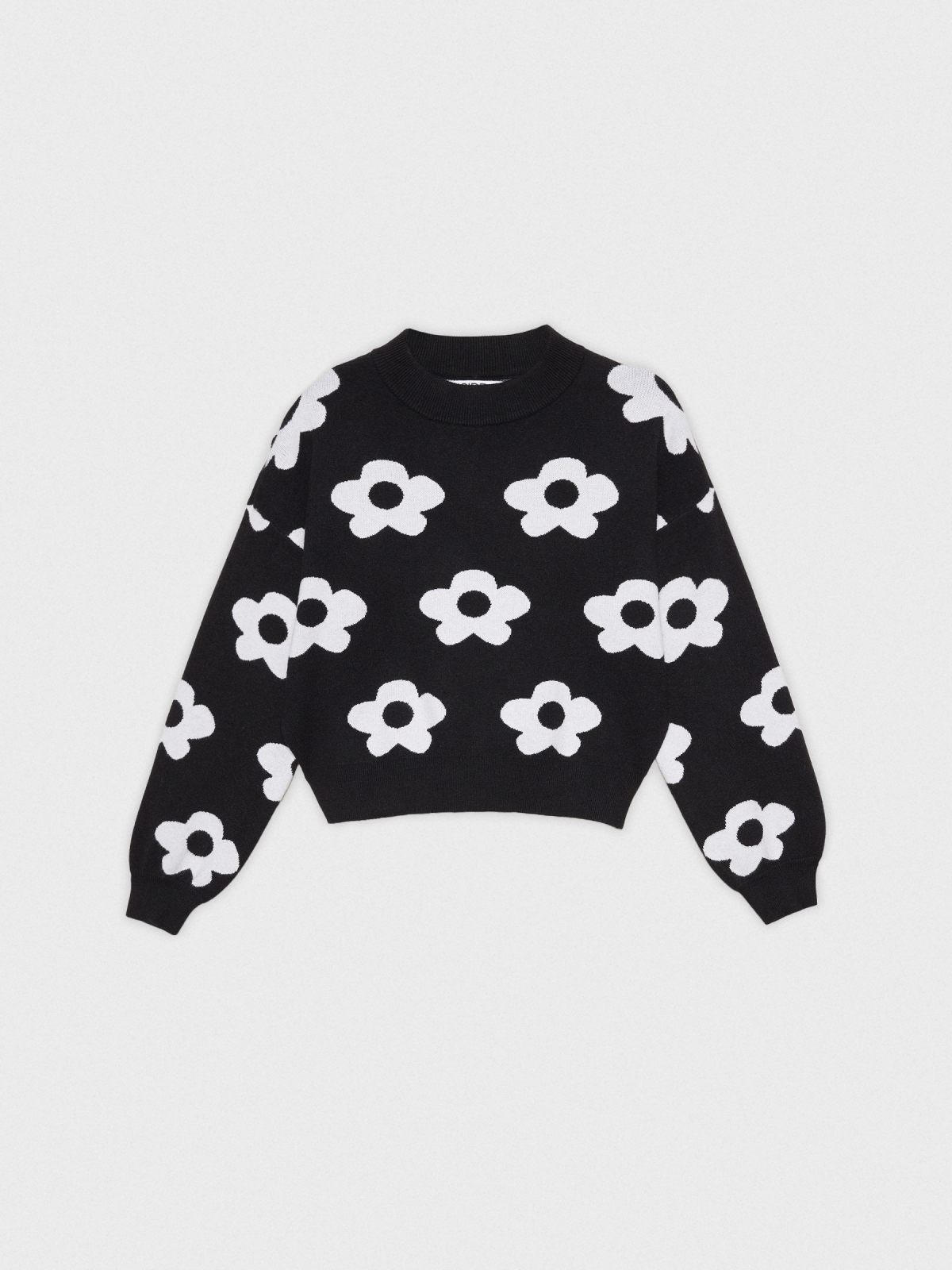 Flower crop print sweater black