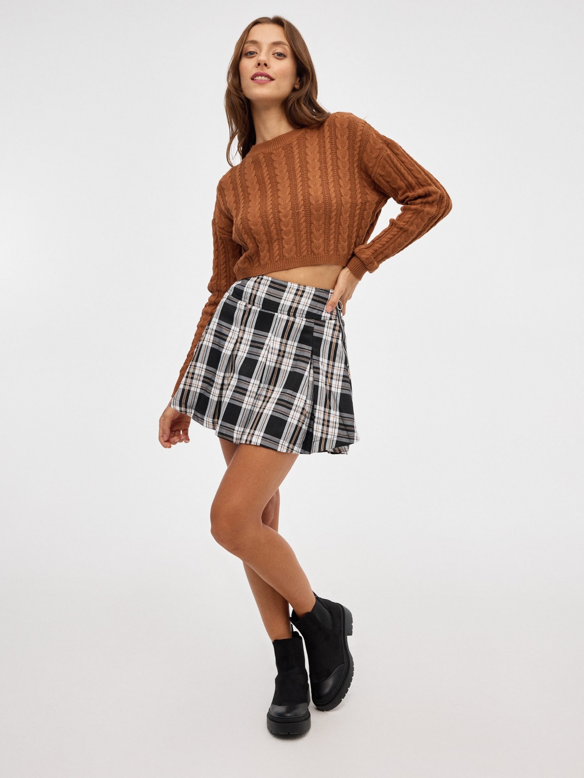 Eights knitted crop sweater brown front view