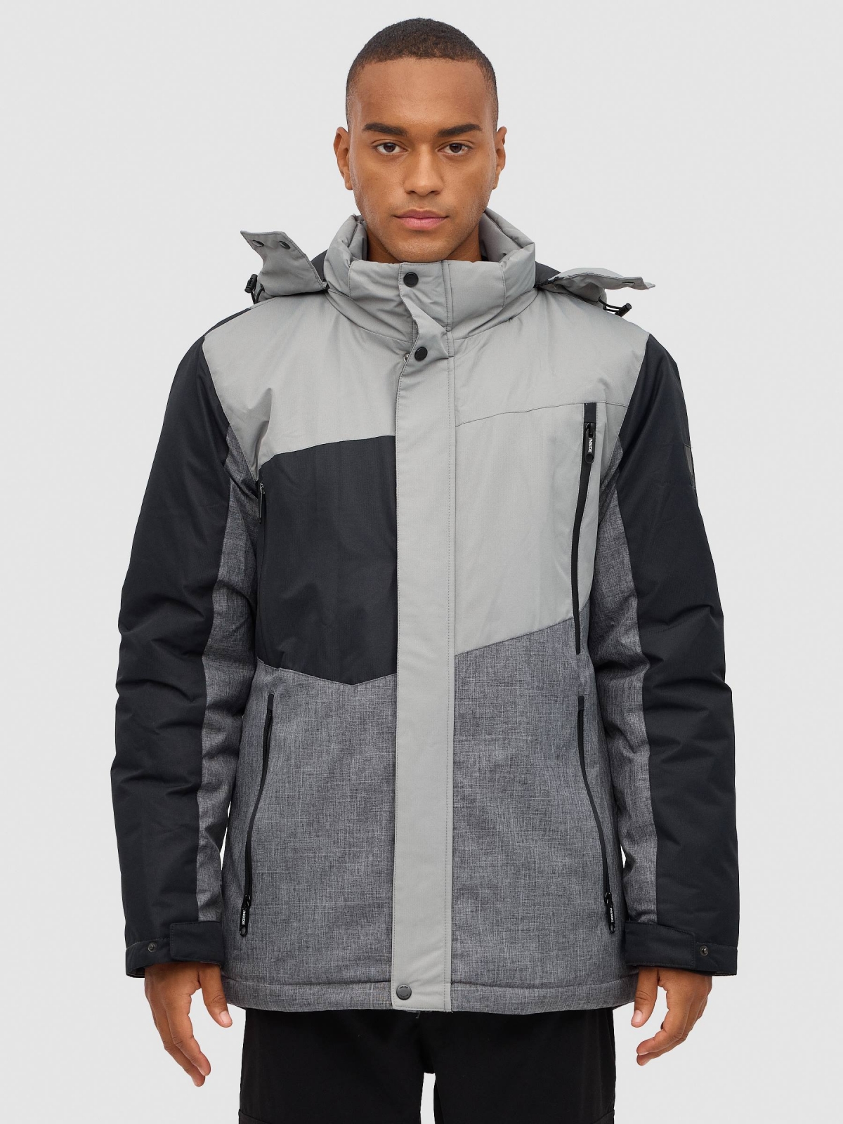 Nylon jacket with closed pockets grey middle front view