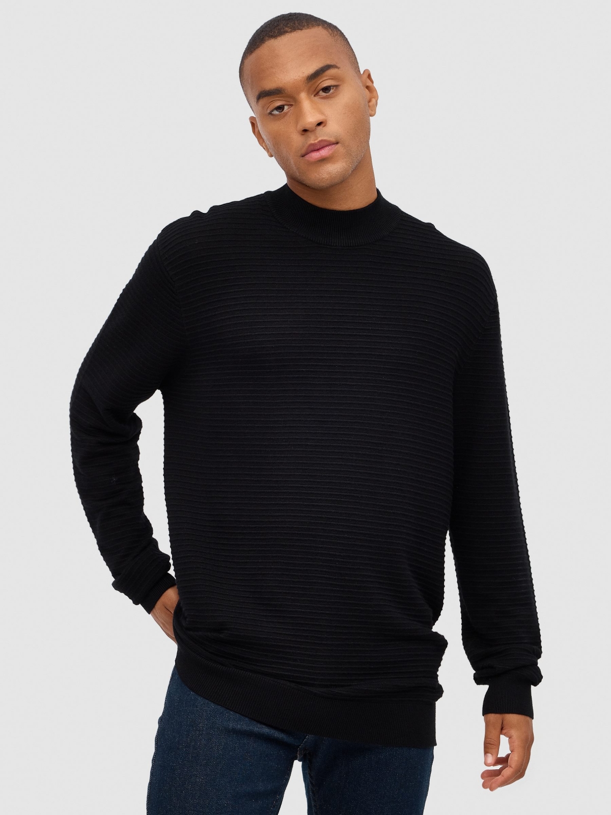 Regular sweater perkins collar black middle front view