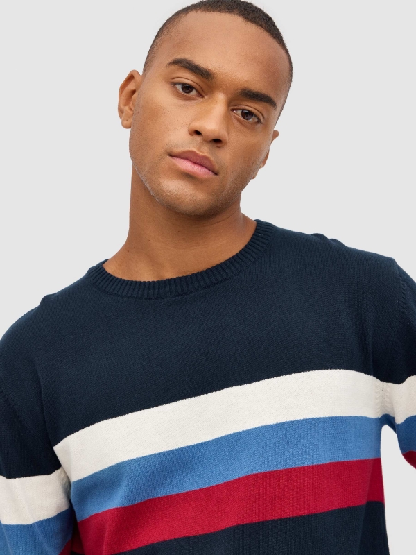 Regular sweater with stripes navy detail view