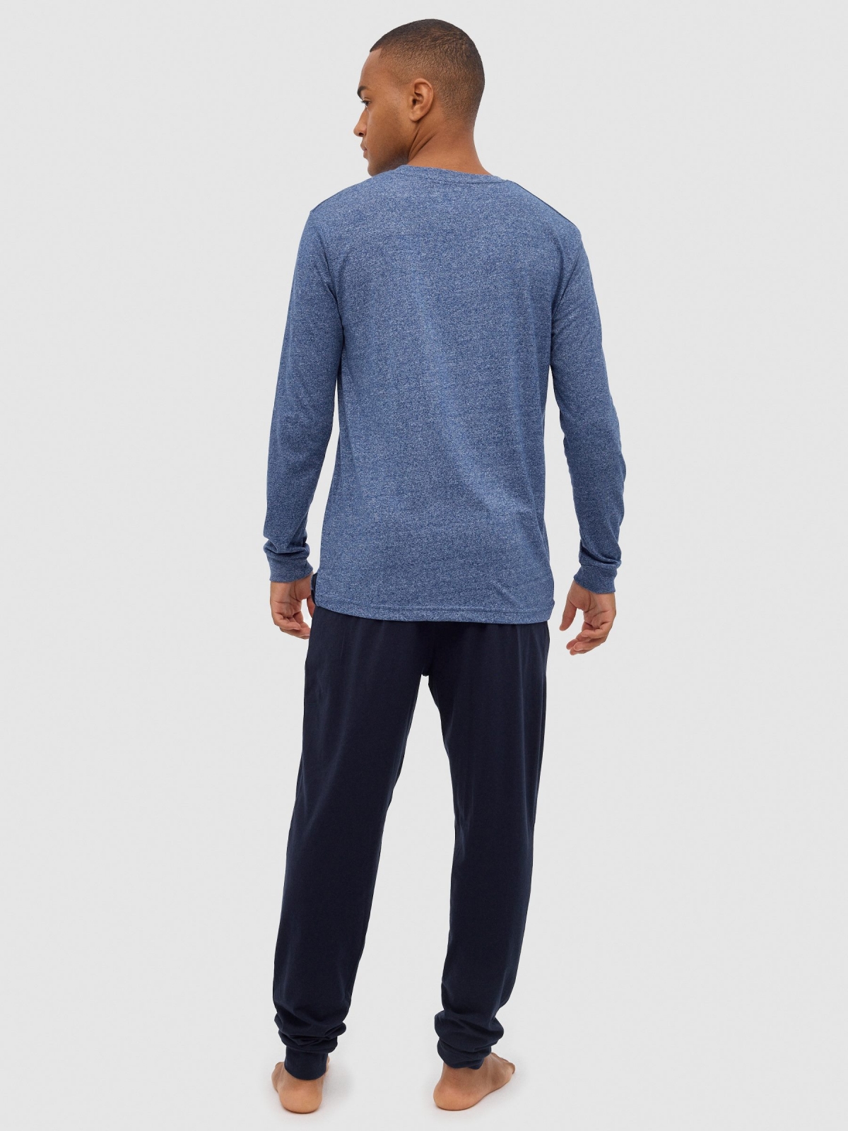 Pijama de homem mini estampado azul vista geral traseira