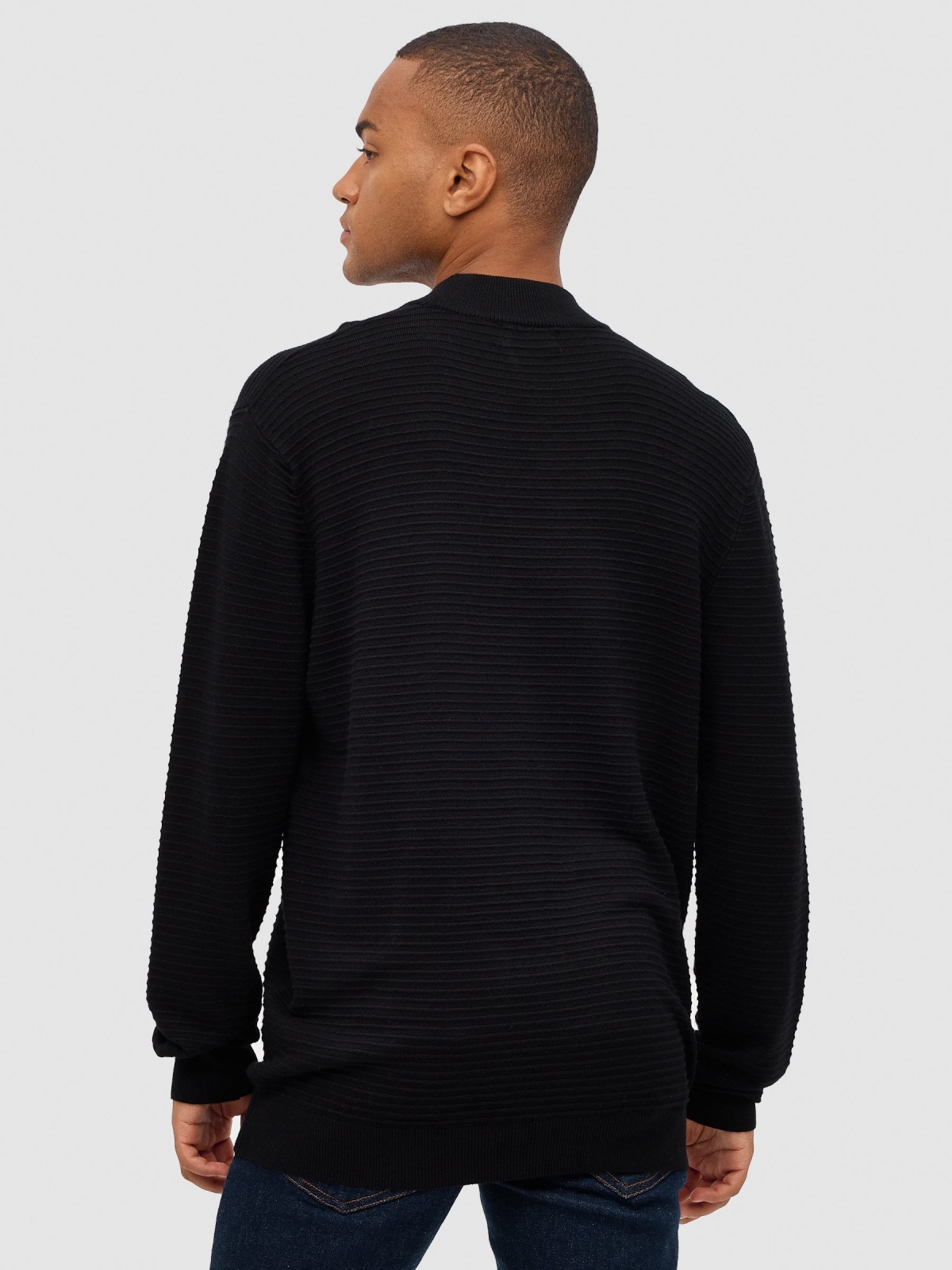 Regular sweater perkins collar black middle back view