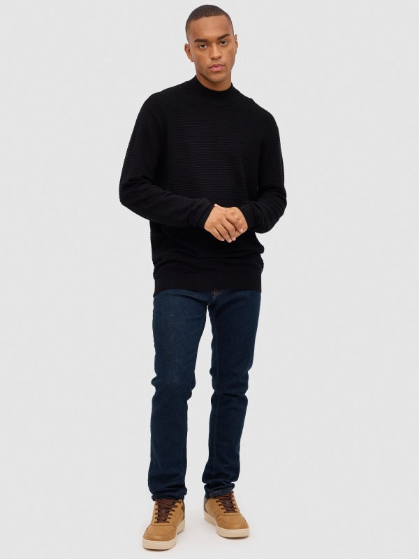 Regular sweater perkins collar black front view