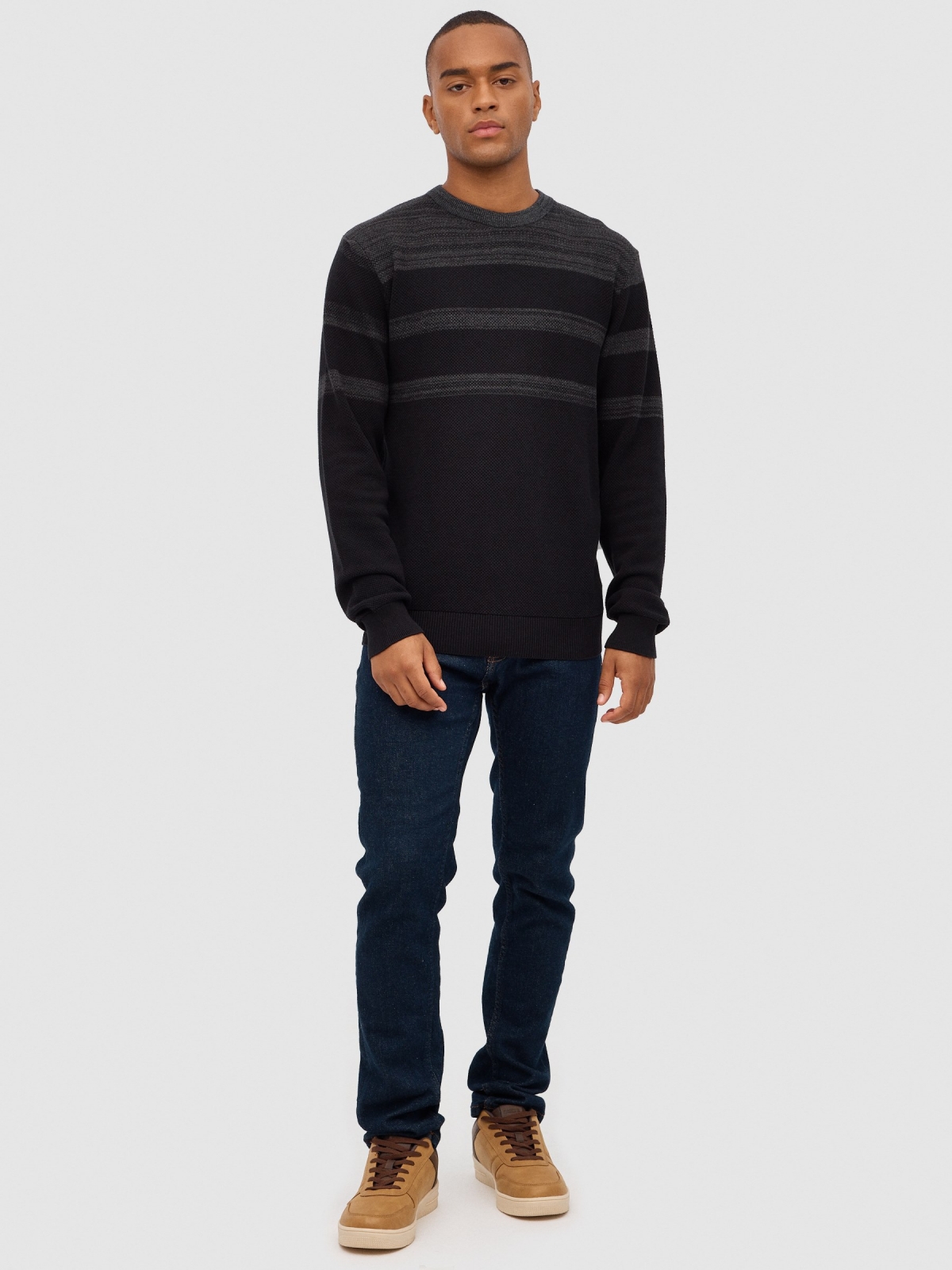 Basic color block sweater black front view