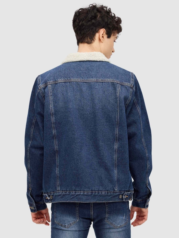 Denim sheepskin jacket blue middle back view