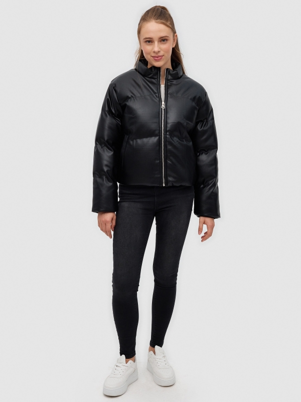 Quilted leatherette jacket black front view