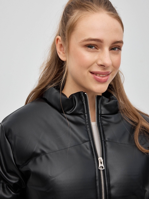 Quilted leatherette jacket black detail view